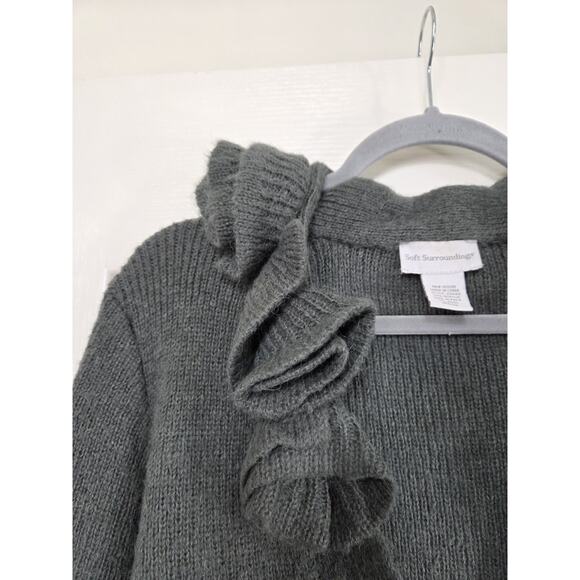 Soft Surroundings Alpaca Wool Blend Ruffle Collar Gray Cardigan, Women's Medium - Picture 4 of 15